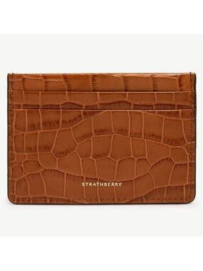 Strathberry Cognac Croc-Embossed Leather Card Case